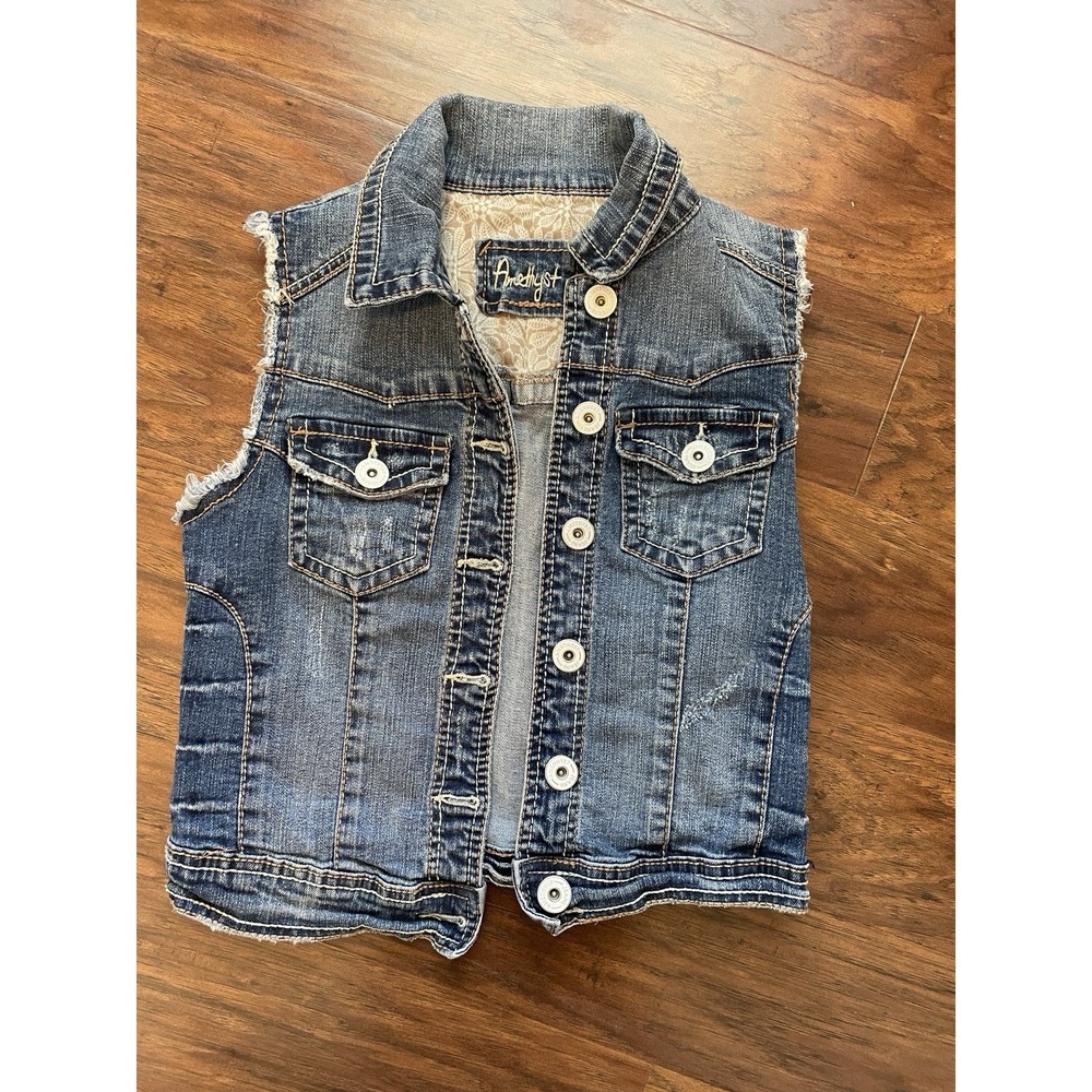 Girls Medium Sleeveless Jean Jacket Amethyst Cotton Stretch